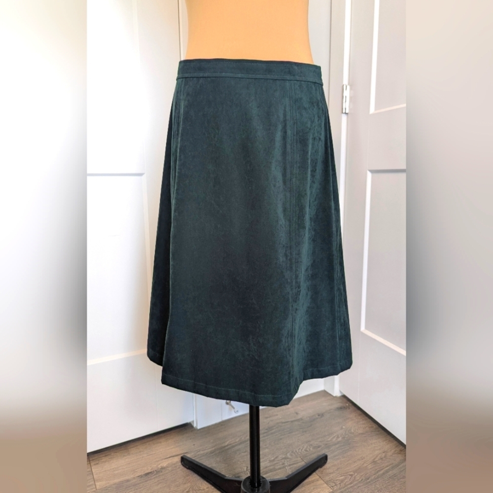 Vintage Talbot's skirt set merino wool sweater jacket faux suede green skirt Lrg - Picture 8 of 12